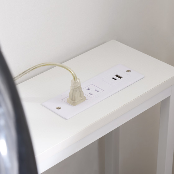Suprima® Dorm Bedside Console - Single Shelf with Outlet - White