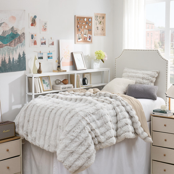 Suprima® Dorm Bedside Console - Double Shelf with Outlet - White