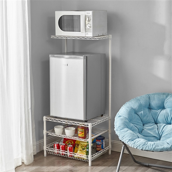 Durable White Dorm Shelving Unit College Mini Fridge Stand with Dorm Supplies Storage and Organization