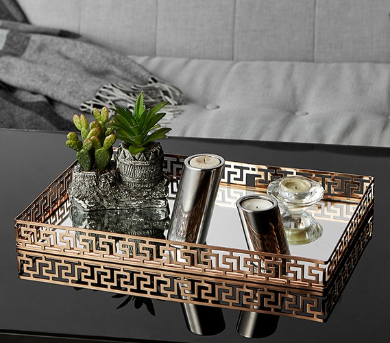 Luxury Dorm Room Decor: Egnazia - Rose Gold Metal Mirror Tray