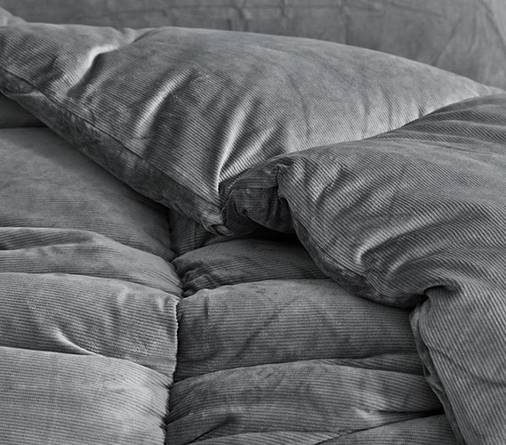 Two Piece Dorm Bedding Set Extra Long Twin Plush Gray Velvet Comforter with Standard Size Dorm Pillow Sham Included