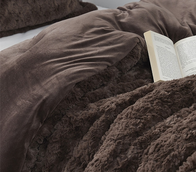 Extra Long Twin Comforter Set Brown Dorm Bedding Essentials Fluffy Faux Fur Bedspread for College Student Must Haves