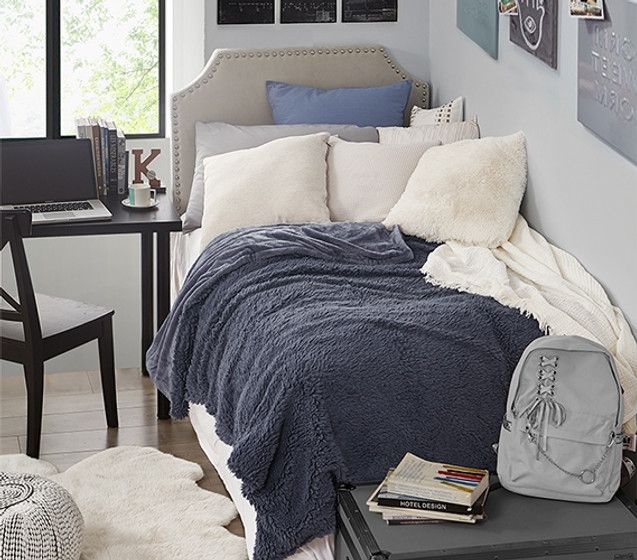 Dark Gray Dorm Bedding Fleece Twin Extra Long Oversized Throw Blanket Cozy College Essentials