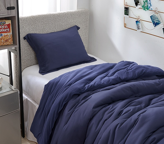 Dark Blue Dorm Bedding Set - Twin XL Cooling Comforter - Guys