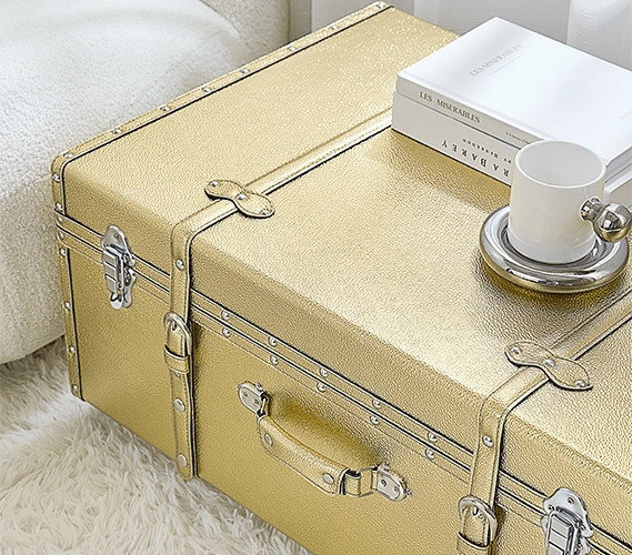 Gold Footlocker Trunk with Wheels and Lock Dorm Room Storage Ideas Cute College Apartment Decor