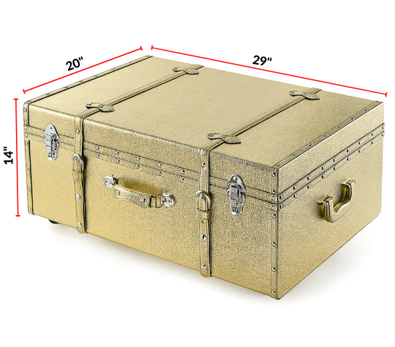 Girls Apartment Decor Footlocker Trunk with Wheels Locking Storage Box for Dorm Room Essentials Glam Gold Metallic Furniture