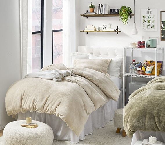 Beige Twin Extra Long Bedding Essentials College Student Must Haves Designer Duvet Cover Fleece Bedspread Neutral Dorm Decor Ideas