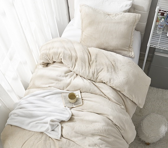 Cozy Dorm Duvet Cover Set Neutral College Bedding Essentials Boho Apartment Decor Twin Extra Long Fleece Comforter Set