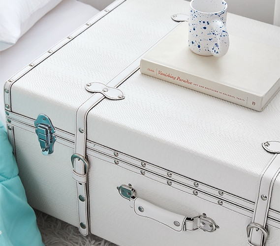 Trendy Dorm Room Decor: White Snakeskin Upholstered Storage Chest