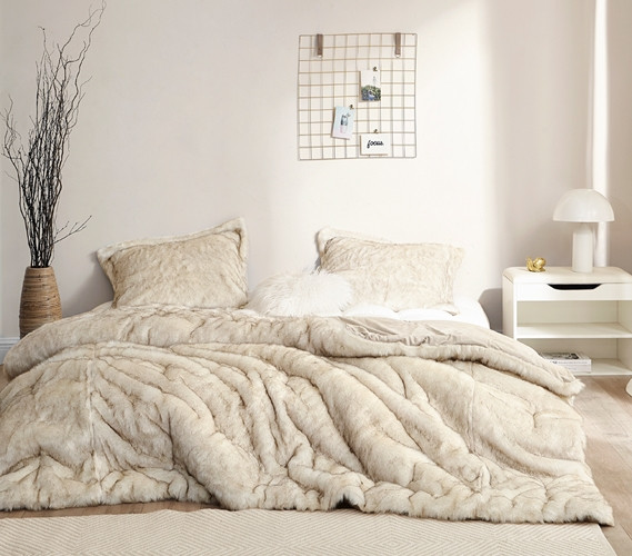 Premium Faux Fur Twin XL Comforter Set - Designer Dorm Bedding