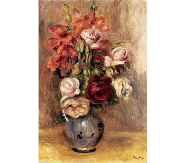 Vase of Gladiolas and Roses - college dorm Renoir Poster painting of roses in vase pretty and colorful great for dorm wall
