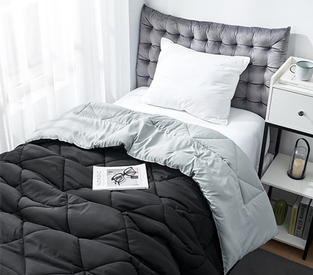 Neutral Dorm Room Decor Black Twin Extra Long Comforter Set Oversized Fluffy Bedding Reversible Bedspread for College Students Essentials