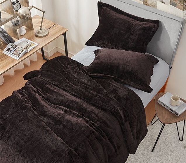 Dark Brown Dorm Decor Velvet Twin Extra Long Comforter Set Cozy College Bedding Set