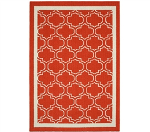 Quatrefoil Silhouette Frame Dorm Rug - Crimson and Ivory - 5' x 7'