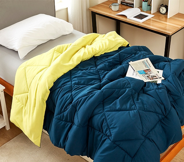 Preppy Dorm Room Bedding Essentials Yellow and Blue Twin XL Comforter College Student Checklist