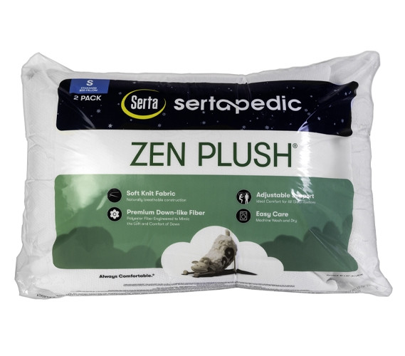 Serta Zen Plush Bed Pillows (2 Pack) - Dorm Room Bedding