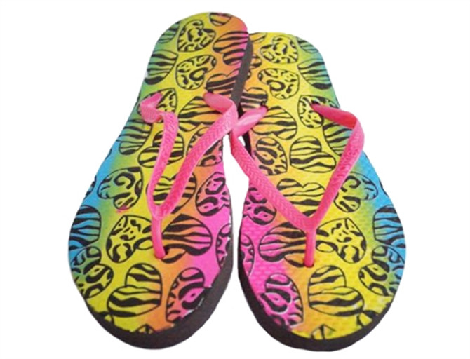 A Color Swirl In Your Sandal - Streaking Neon Zebra Hearts - Shower Sandal