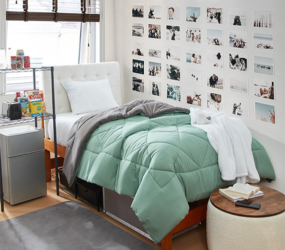 Extra Long Twin Comforter Set Trendy Dorm Room Decor Green College Bedding Essentials