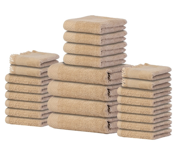 24 Piece Complete Beige Towel Set with Bath Sheet and Washcloths Dorm Bathroom Essentials