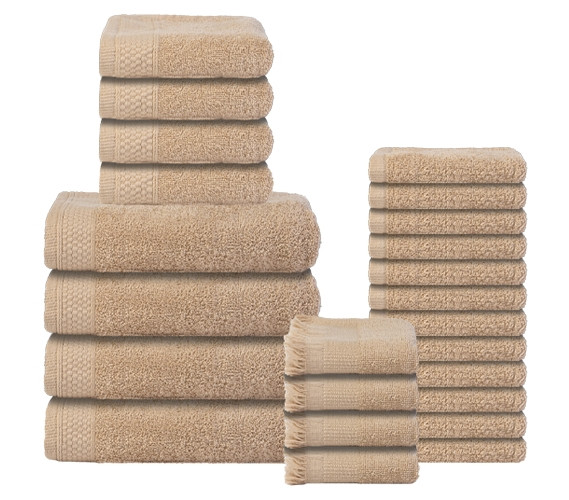 24 Piece Complete Beige Towel Set with Bath Sheet and Washcloths Dorm Bathroom Essentials