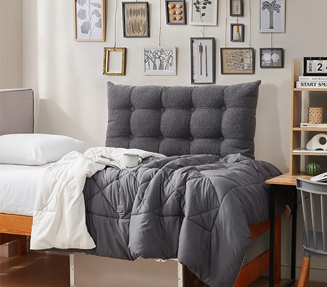 Gray Dorm Headboard Wedge Twin XL Bedding Throws Couch Bed Back Support Pillow Tufted Cushion