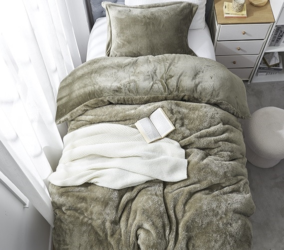 Green Twin Extra Long Bedding Essentials College Student Must Haves Designer Duvet Cover Fleece Bedspread Neutral Dorm Decor Ideas