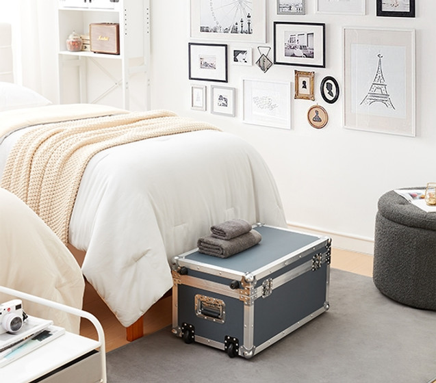 Space Saving Dorm Room Organization Ideas Neutral Apartment Furniture Trunk with Wheels and Lock