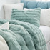 Extra Long Twin Bedding Fluffy Faux Fur Blanket Fluffy Oversized Green Bedspread for College Student Essentials Soft Luxury Dorm Comforter Set