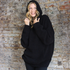 Trendy College Apparel Black Plush Hooded Sweater for Women Fall Semester Essentials for College