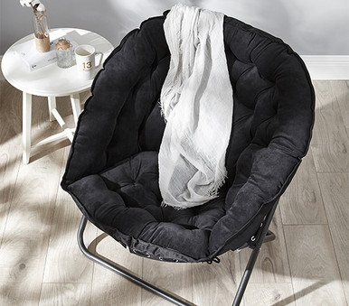 Papasan Moon Chair - Comfy Lounging Folding Chair - Black Dorm Decor