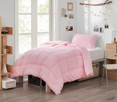 Cute Pink Dorm Bedding - Coma Inducer Fluffy Sherpa Twin XL