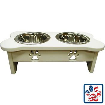 IndiPets White Elevated Feeder with Paw Prints