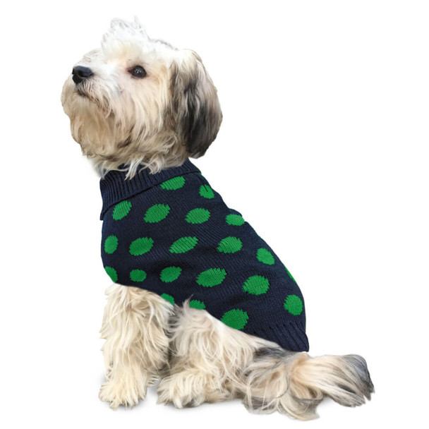 Fashion Pet Contrast Green Dot Dog Sweater - Small