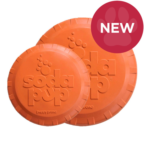 NEW SodaPup Bottle Top Flyer Durable Rubber Retrieving Frisbee in Orange