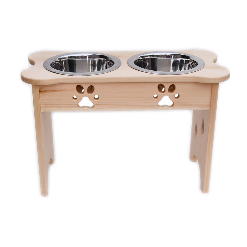 IndiPets Wooden Elevated Feeder with Paw Prints