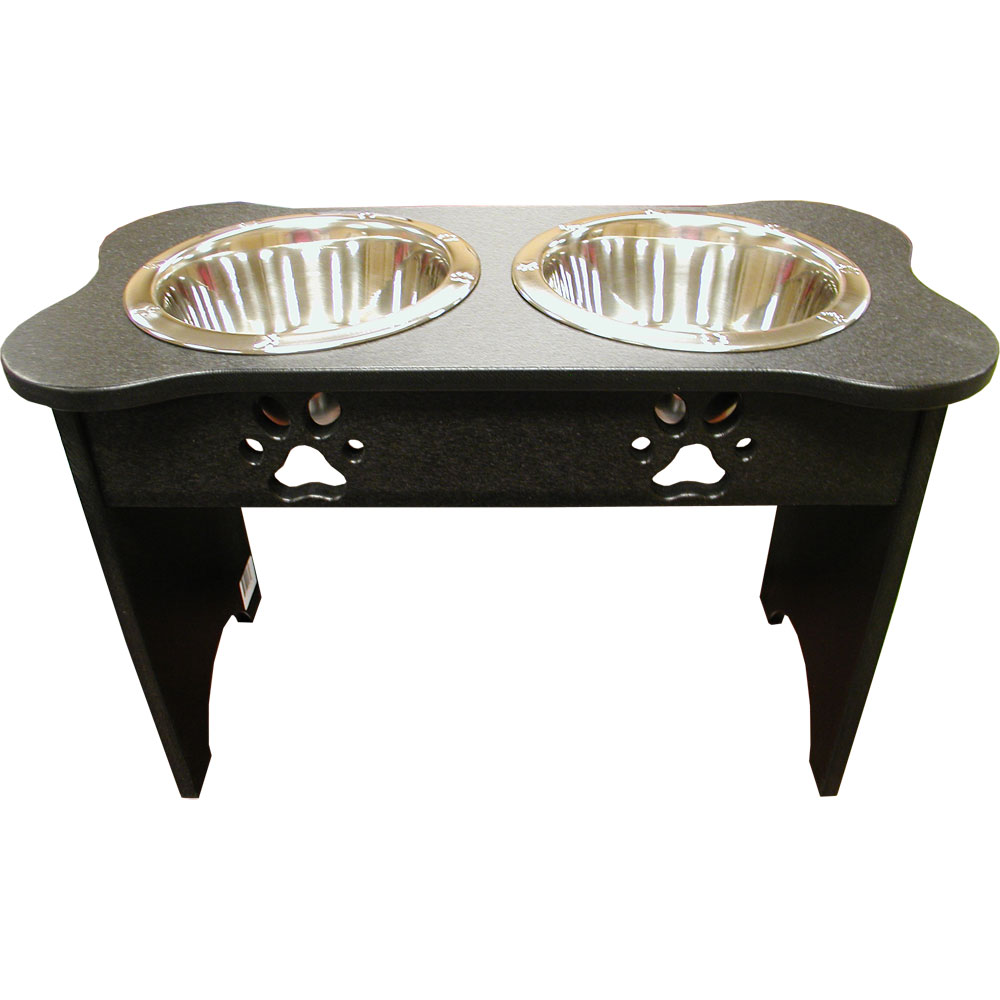 IndiPets Black Elevated Feeder with Paw Prints