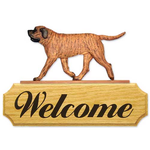 APRICOT BRINDLE Mastiff Dog In Gait Welcome Sign by Michael Park