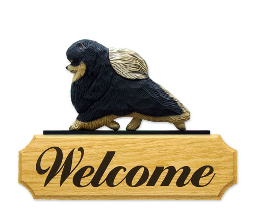 BLACK AND TAN Pomeranian Dog In Gait Welcome Sign by Michael Park