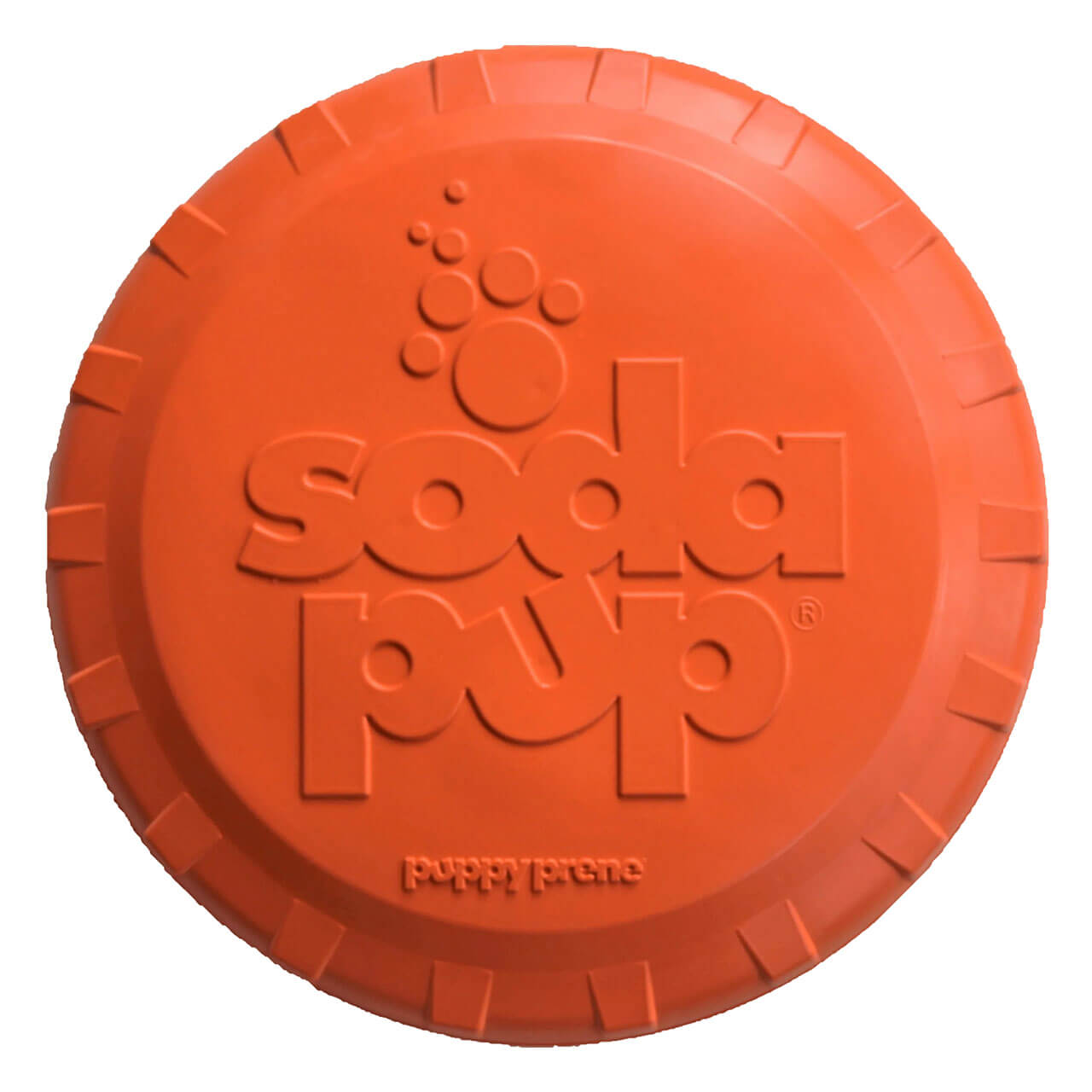 SodaPup Bottle Top Flyer Durable Rubber Retrieving Frisbee in Orange