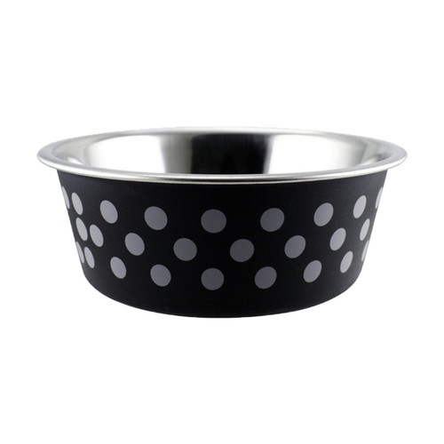 Indipets Black Insulated Bowl with Paw Prints Feeder 32 oz