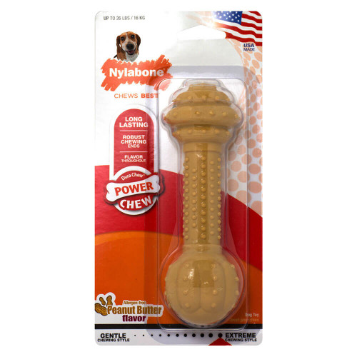 Nylabone Barbell Power Chew Durable Peanut Butter Dog Toy - 6"