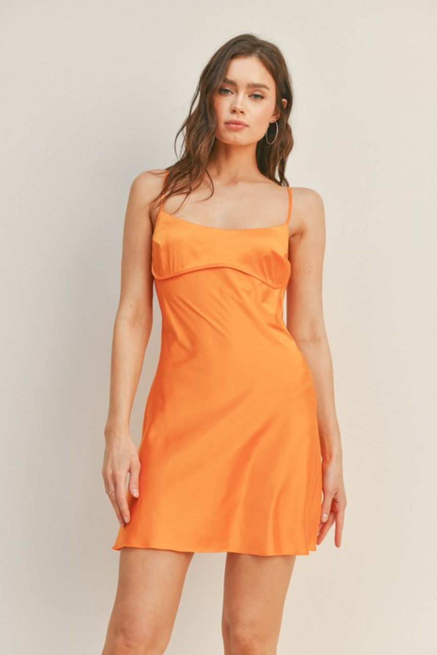 Orange satin shop mini dress