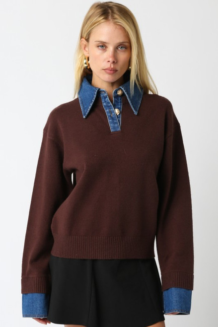 Chocolate denim contrast sweater