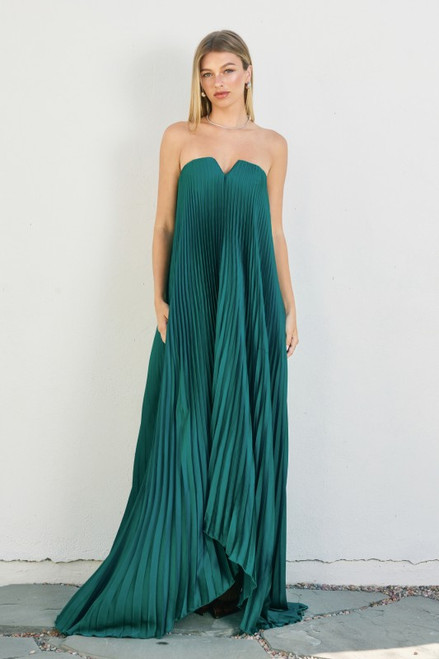  Emerald Hour Pleated Maxi Gown