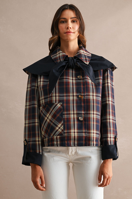 Midnight Highlands Plaid Cape Trench Jacket