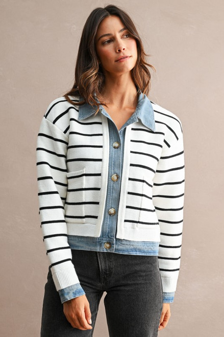 Mixed Media Stripe Cardigan