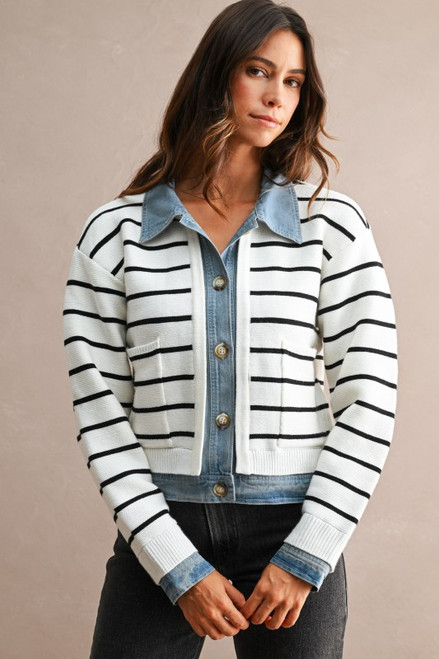 Mixed Media Stripe Cardigan