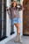Drawstring denim ruffle mini
