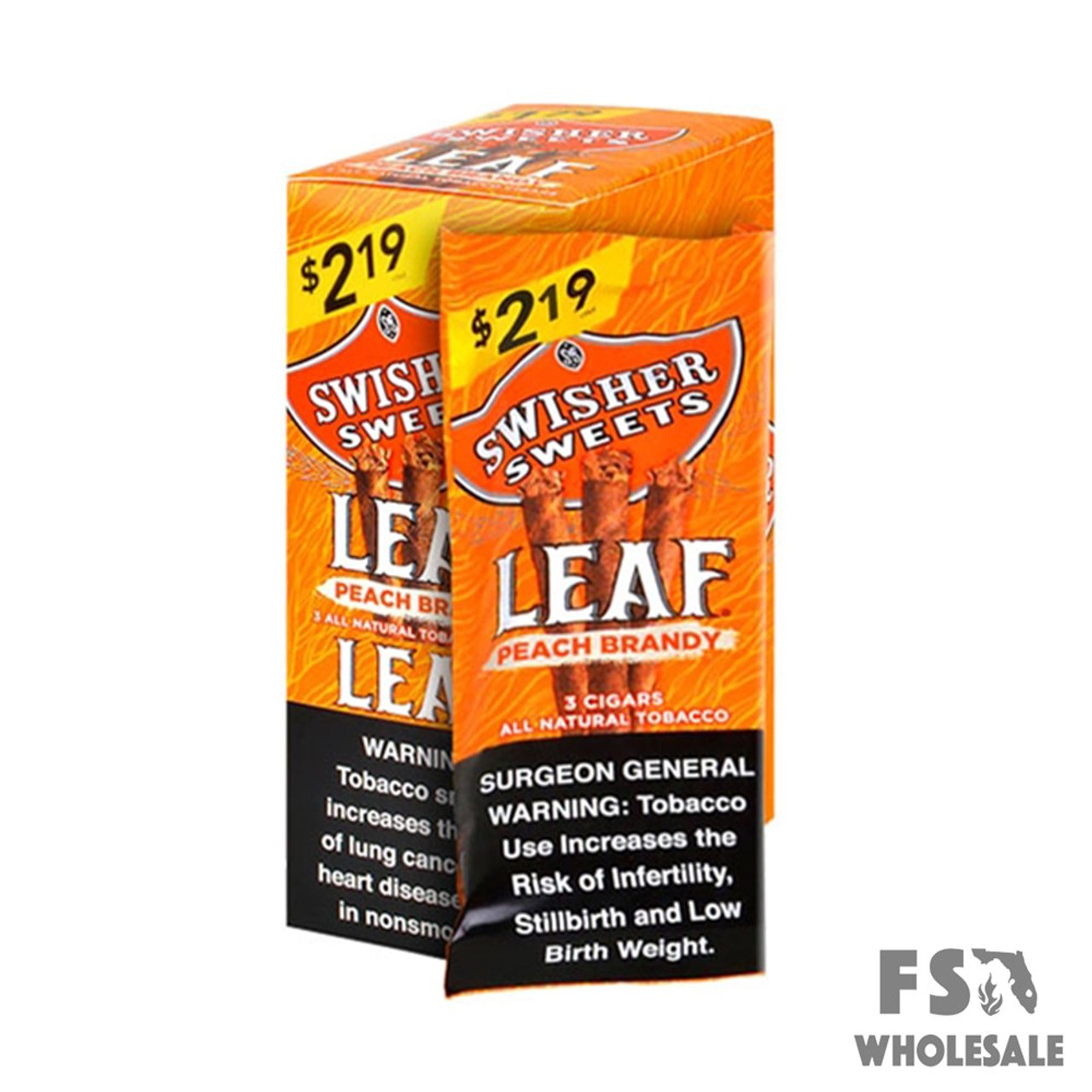 SWISHER SWEETS LEAF CIG 3/PK $2.49 - PEACH BRANDY - FLORIDA SMOKES 