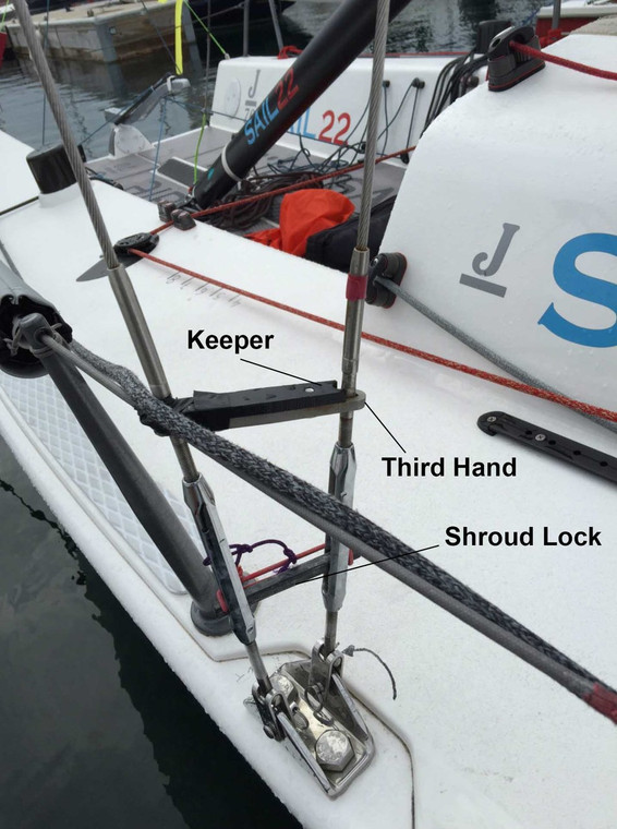 J/70 Third Hands with Keepers. Recommended with Sail22 Shroud Lock and Rig Adjustment Tool.